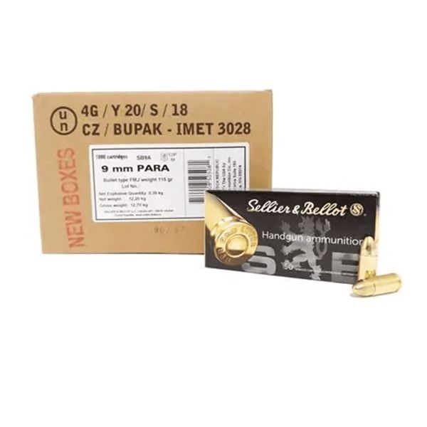 Sellier & Bellot 9MM Luger 115gr FMJ Ammunition, 1000 rounds