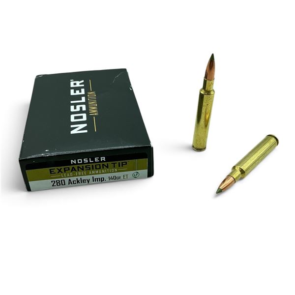 Nosler, 280 Ackley IMP, 140 Grain Expansion Tip Ammunition, 20 Rounds