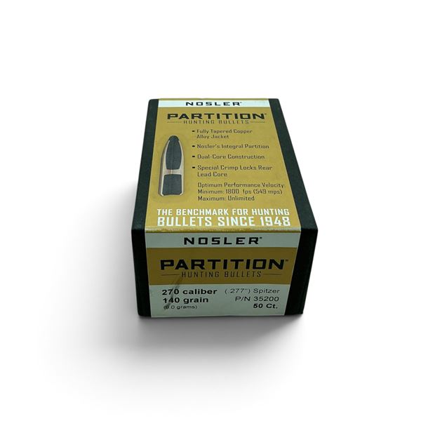 Nosler Partition, 270 Cal (.277"), 140 Grain Spitzer Projectiles, 50 QTY