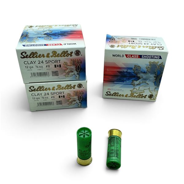 Sellier and Bellot Clay 24 Sport, 12Ga, 7/8 oz, #8 Ammunition, 75 Rounds