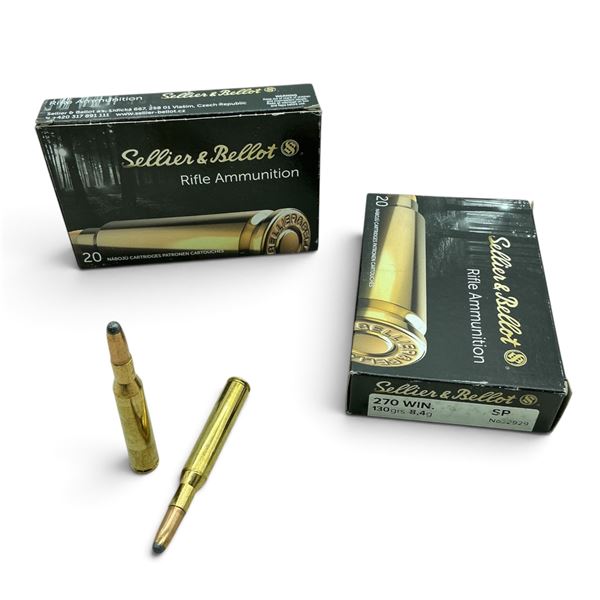 Sellier and Bellot 270 Win, 130 Grain SP Ammunition, 40 Rounds