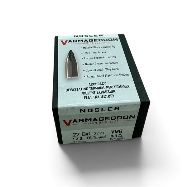 Nosler Varmageddon 22 Cal (.224"), 53 Grain, VMG FB Tipped Projectiles, 100 QTY