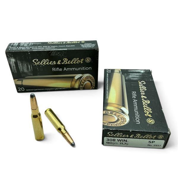 Sellier and Bellot 308 Win, 180 Grain, SP Ammunition, 40 Rounds