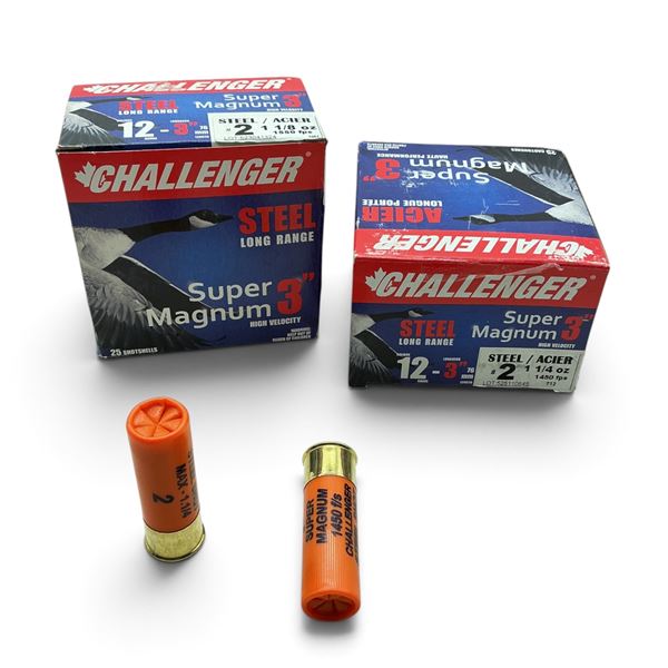 Assorted Challenger Super Magnum 12ga, 3", #2 Steel Ammunition, 50 Rounds