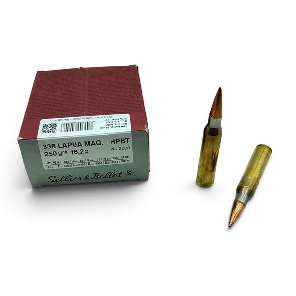 Sellier and Bellot 338 Lapua Mag, 250 Grain, HPBT Ammunition, 10 Rounds