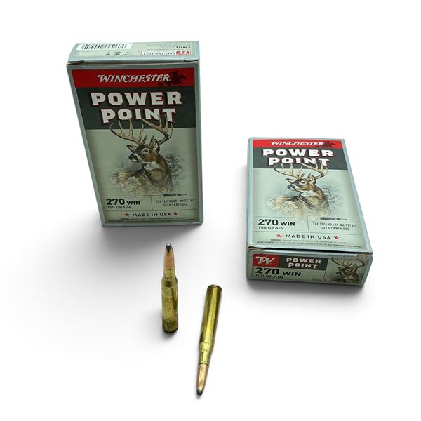 Winchester 270 Win, 150 Grain, PowerPoint Ammunition, 40 Rounds