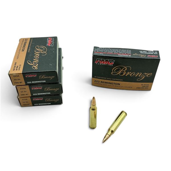 PMC Bronze, 223 Rem, 55 Grain, FMJ-BT Ammunition, 80 Rounds