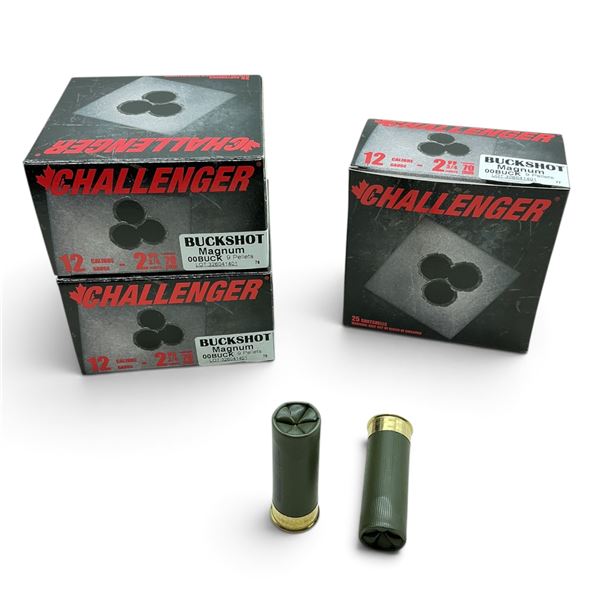 Challenger Magnum 12 Gauge 2 3/4" 00 Buck Ammunition, 75 Rounds