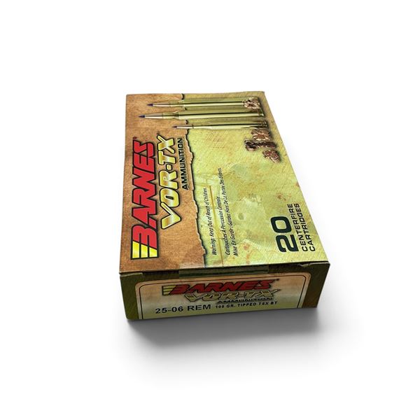 Barnes VOR-TX, 25-06 Rem, 100 Grain Tipped TSX BT Ammunition, 20 Rounds