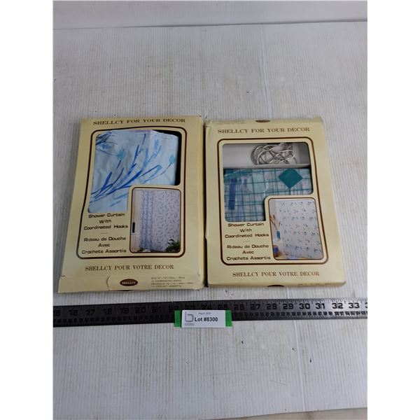(2) Shellcy Shower Curtains w/Hooks - Possibly Unused
