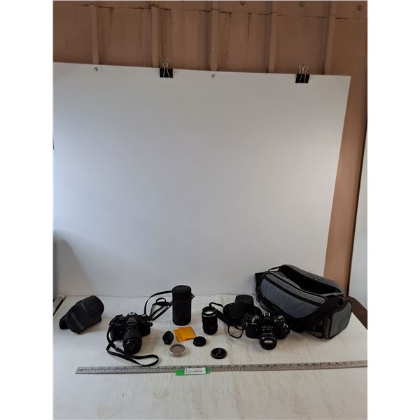 (2) Cameras, Yashica FX-3 Super 2000, Asahi Pentax ES2, with Lens, Accessories,  Carry Case