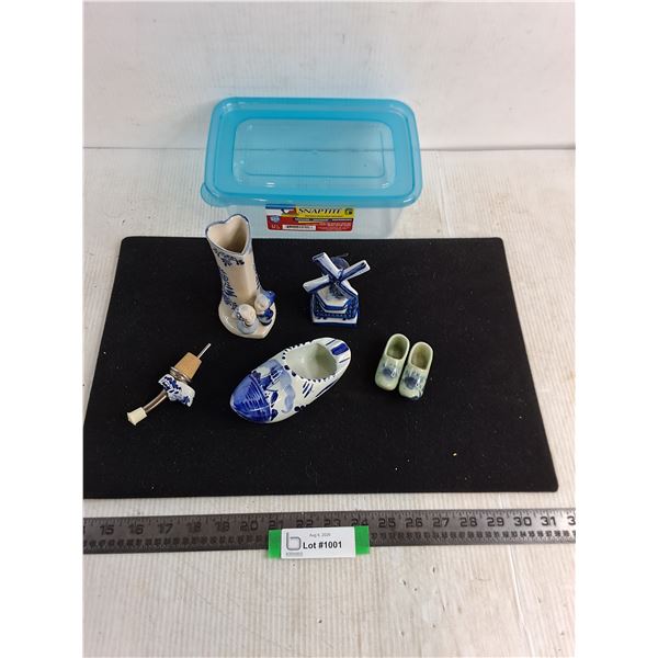 Hand Painted Dutch Porcelain Ornaments, Storage Tote