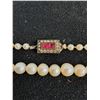 Image 2 : Vintage Cadman 18" Imitation Pearl Necklace w/Faux Ruby & Diamond Stones