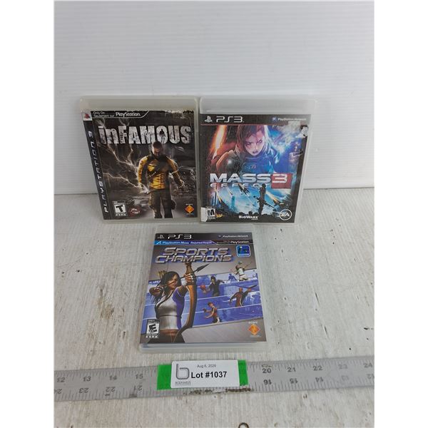 (3) PlayStation Games- Infamous, Massey Effect 3, Sports Champions