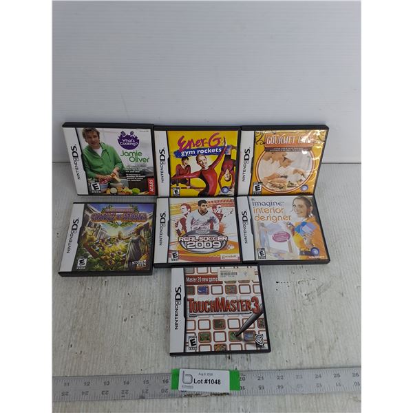(7) Nintendo NDs- What's Cooking, EnerG Gym Rockets, Real Soccer 2009, Interior Designer, Touch Mast