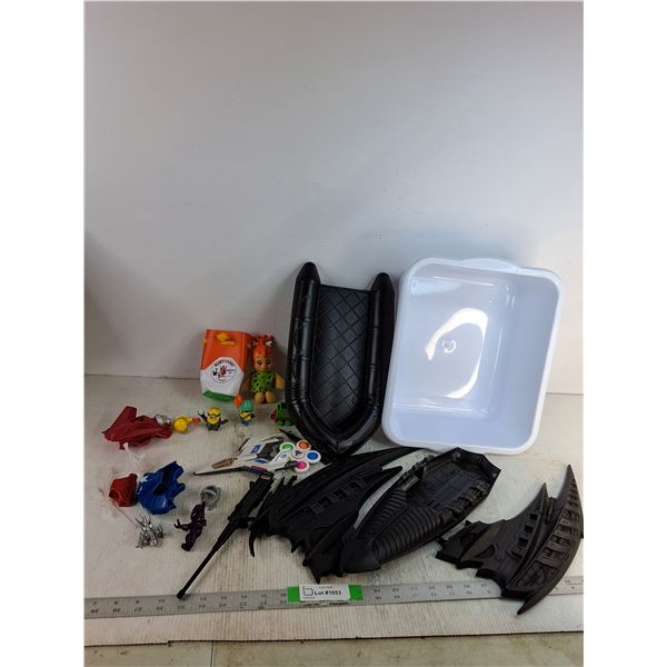 Miscellaneous Toys- Minions Figurines, Flintstone Doll, Pop it, All In Storage Container 14"x12"x6"