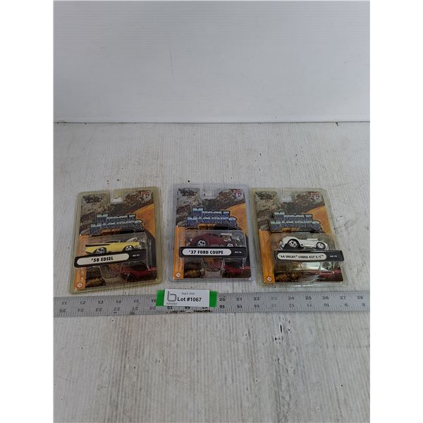 (3) Muscle Machine Car Models- '58 Edsel,  '37 Ford Coupe, '64 Shelby Cobra 427 All Sealed