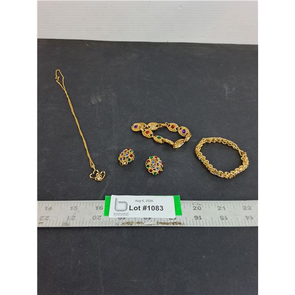 Gold Colored Jewelry- Necklace, Earrings, (2) Bracelets Cannot Authenticate