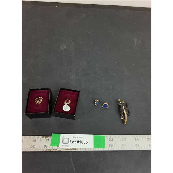 (2) Gold Colored Rings Size 7 & 8,  Earrings, Car Themed Pin Cannot Authenticate