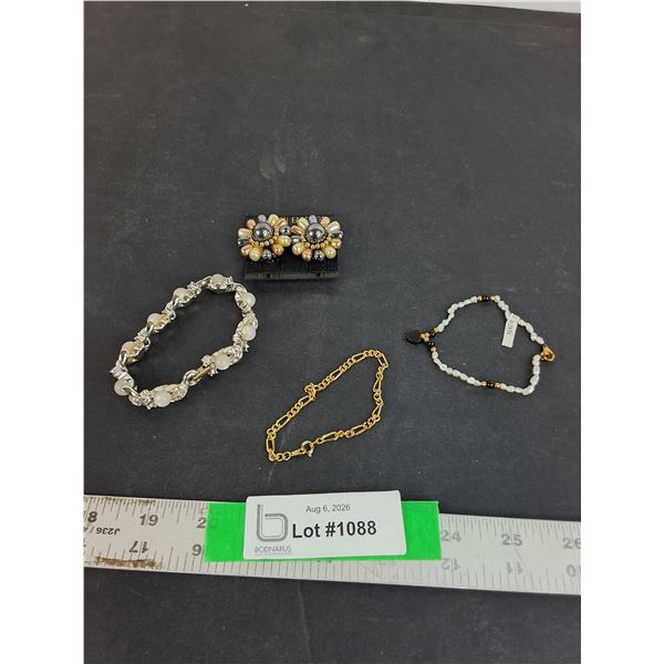 (3) Silver Ang Gold Colored Bracelets, Pair Of Earrings Cannot Authenticate