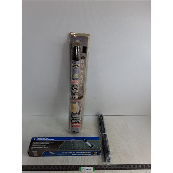 NIB "Private Eyes" Window Film Kit, Unused "Power Fist" Plastic Drum Pump, Metal Brackets