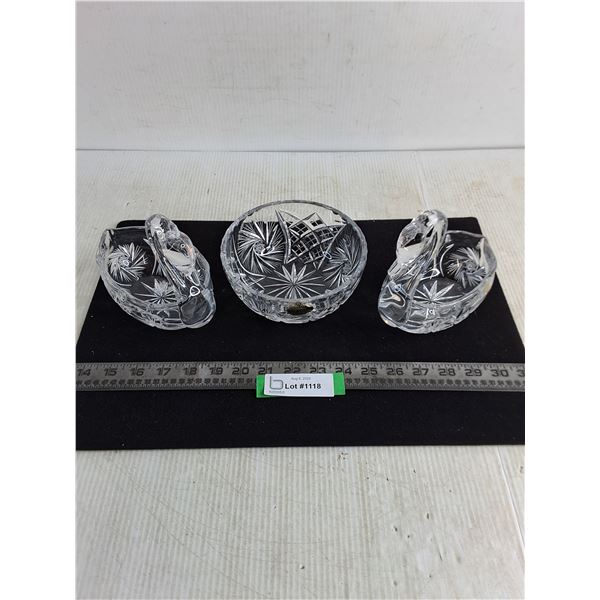 (3) Czechoslovakian Crystal Bowls - 2 Are Swans