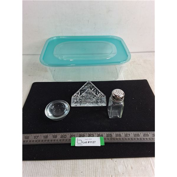 Crystal Napkin Holder, Glass Candle Holder, Salt Shaker, Storage Tote
