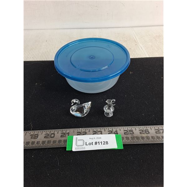 Crystal Swan Ornament, Miniature Glass Pitcher, Food Storage