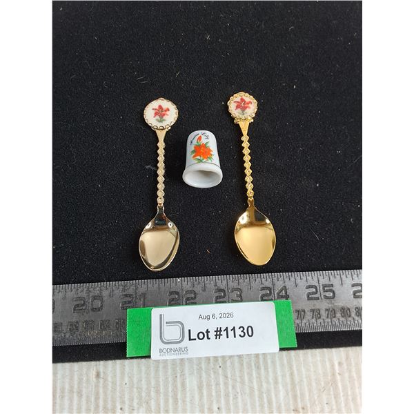 "Prairie Lily" Souvenirs - Teaspoons & Ceramic Thimble