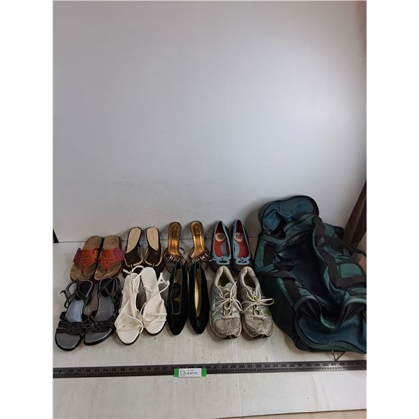 (8) Assorted Pairs of Women's Shoes - All Approx 7.5 Size, Duffle Bag