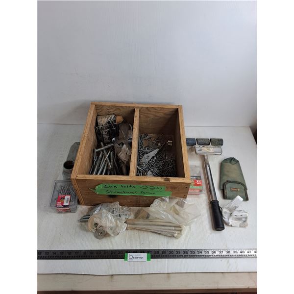 Wooden 16x16x8" Parts Box w/ Bulk Hardware & Roller Tool - Cannot Ship