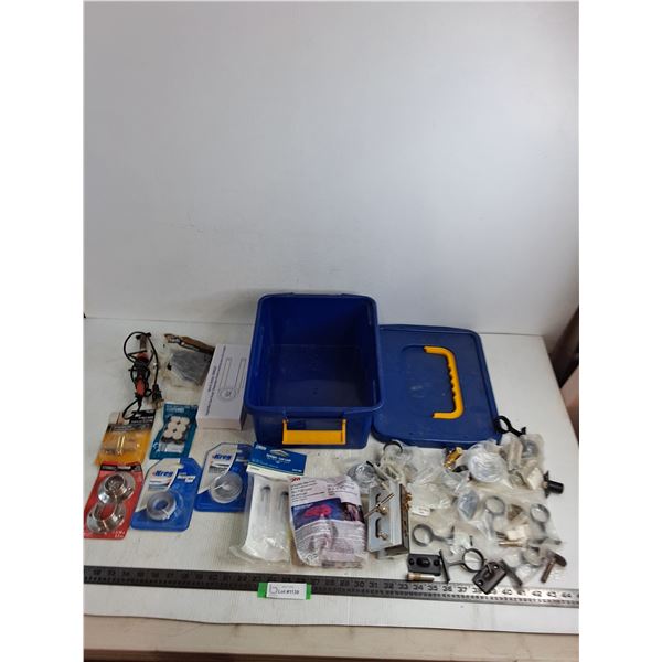 Plastic Tote w/Assorted Mostly Home Hardware - Some Appear New or Unused