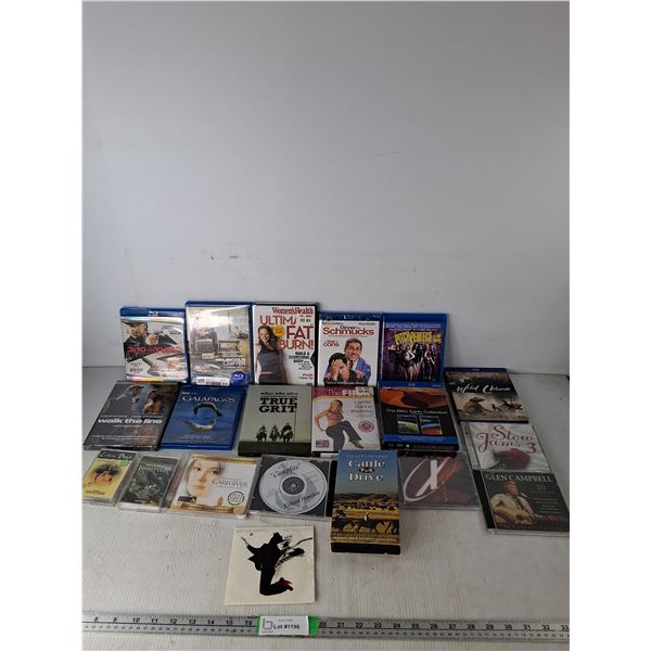 Various Blue Rays, DVD's, CD's, Cassette Tape- Pitch Perfect, Wild China, True Grit, Cattle Drive
