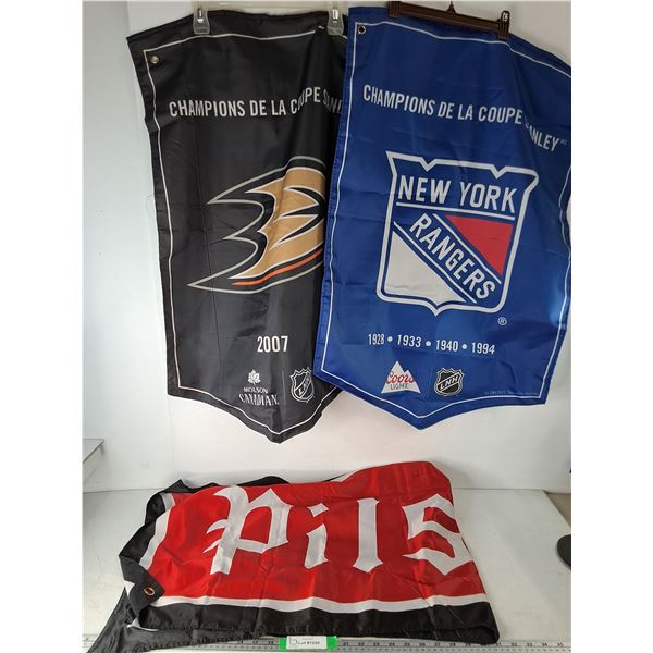 (3) Banners - (2) Hockey New York Rangers,  Pils Country Up To 55"x22"