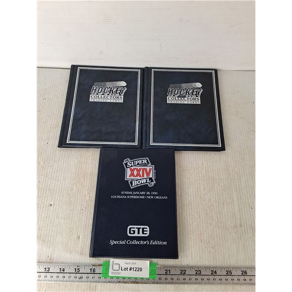(2) Hockey Card Albums- Empty, Super XXIV Bowl Card Collection Filled