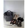 Image 1 : Laundry Hamper 15"x15"x12", (4) Women's Shoes- Call It Spring, Timberland Boots, Slippers