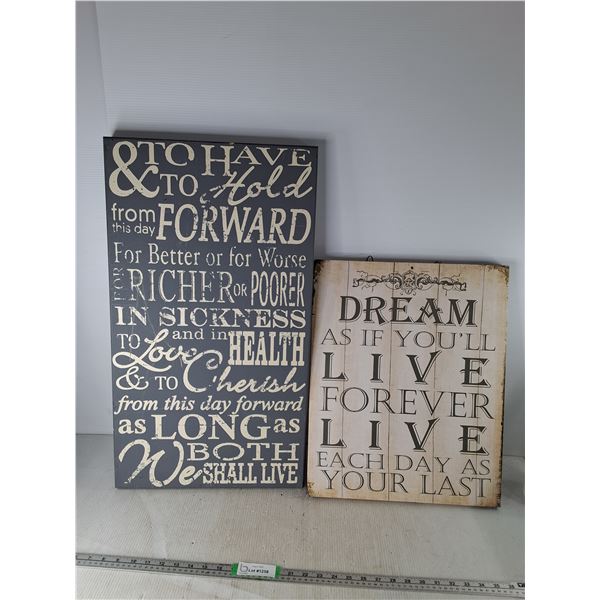 (2) Home Decor Wall Hanging Quote Frames Up To 28"x 16"