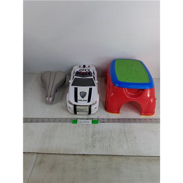 Tonka Police Toy Car, Norco Bicycle Seat, & Nuby Kids Stool