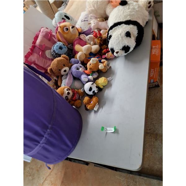 Assortment of Stuffed Animals, w/ 25"Laundry Hamper, Pickup Only
