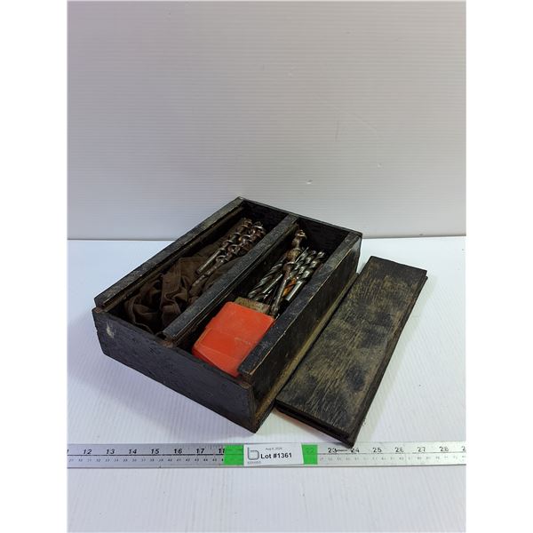 Wooden Box, Large Assortment Of Drill Bits
