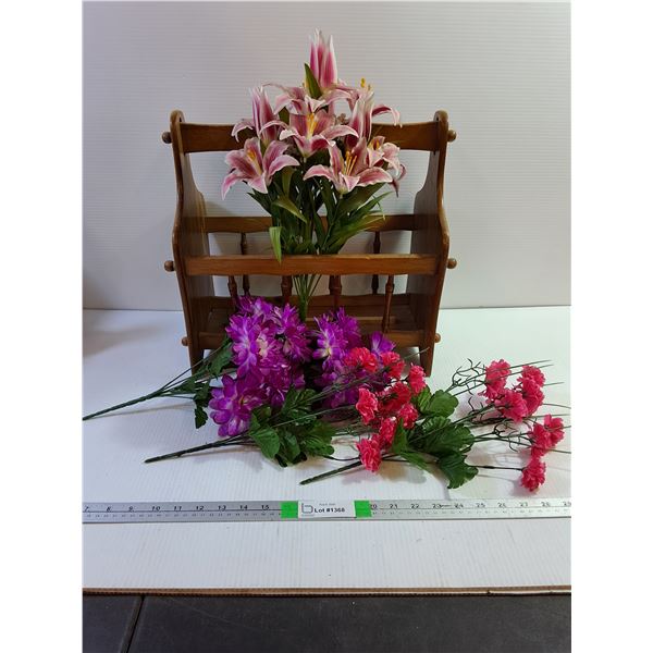 Magazine Rack, (5) Stems Artificial Flowers, Pickup Only