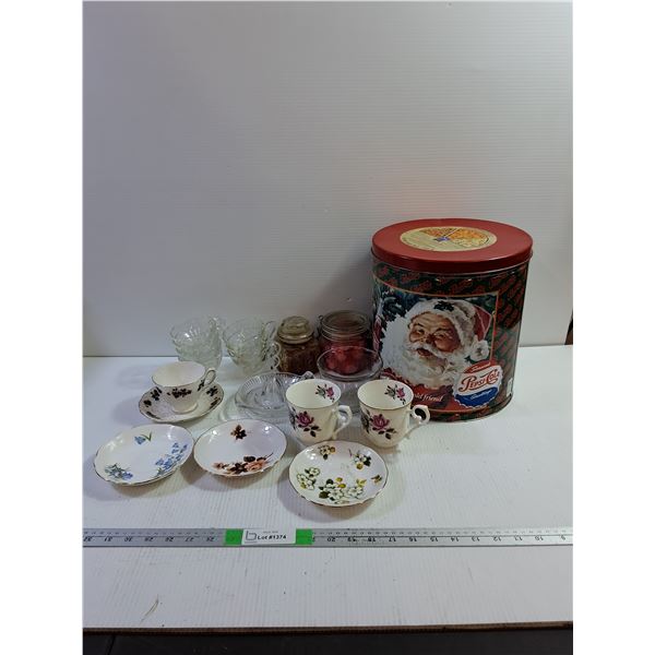 (7) Punch Bowl Cups, (3) Tea Cups, (4) Saucers, Misc