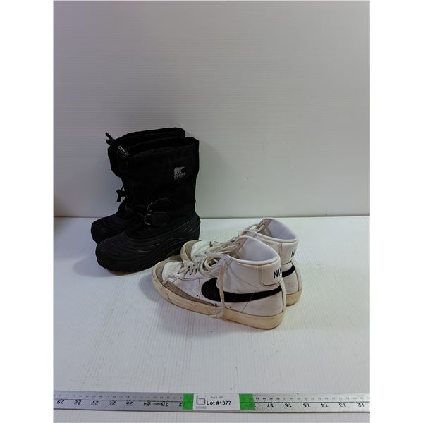 Youth Size 3 Sorel Boots, Adult Size 9 Nike High Top Runners