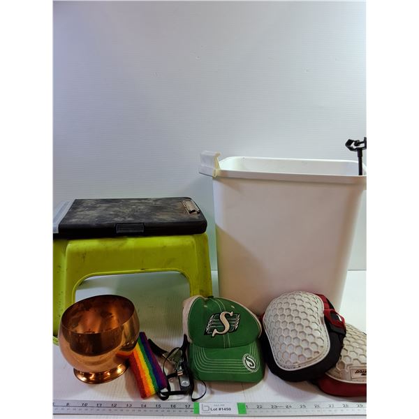 Plastic Stepping Stool, Plastic Container, Knee Pads, Misc, Pickup Only
