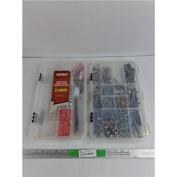Assorted Hardware & (2) Hardware Organizers
