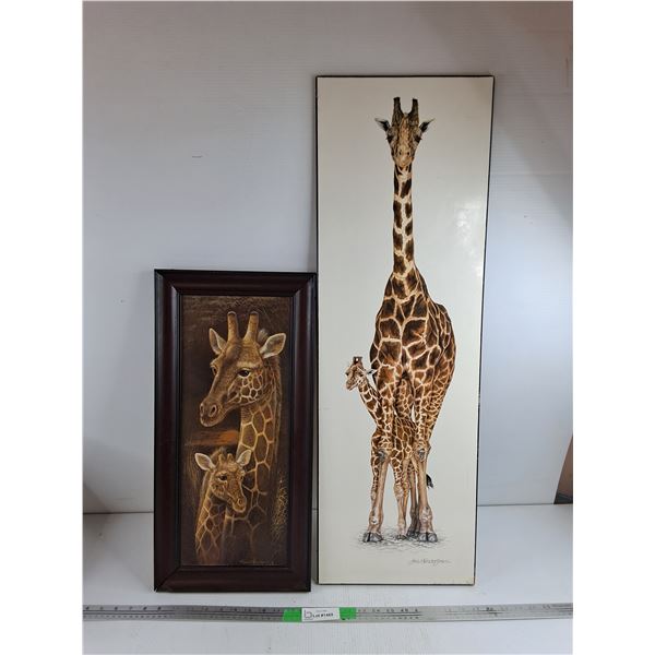 (2) Giraffe Wall Art Decorations 23" x 11", 36" x 12", Pickup Only
