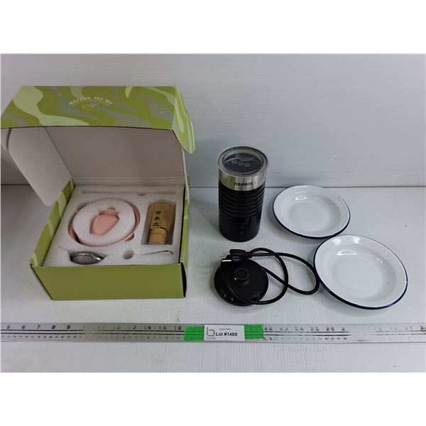 Matcha Tea Set, Keurig Milk Frother & Enamel Plates
