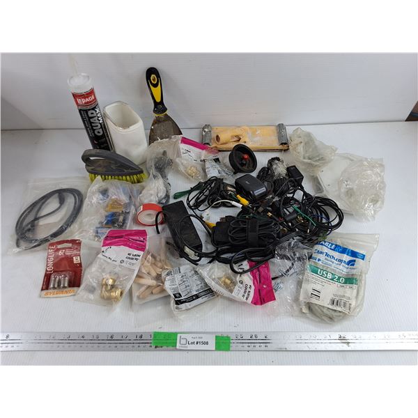 Assorted Cords, Hand Brush, Putty Knife, Sealant, Towels, Misc