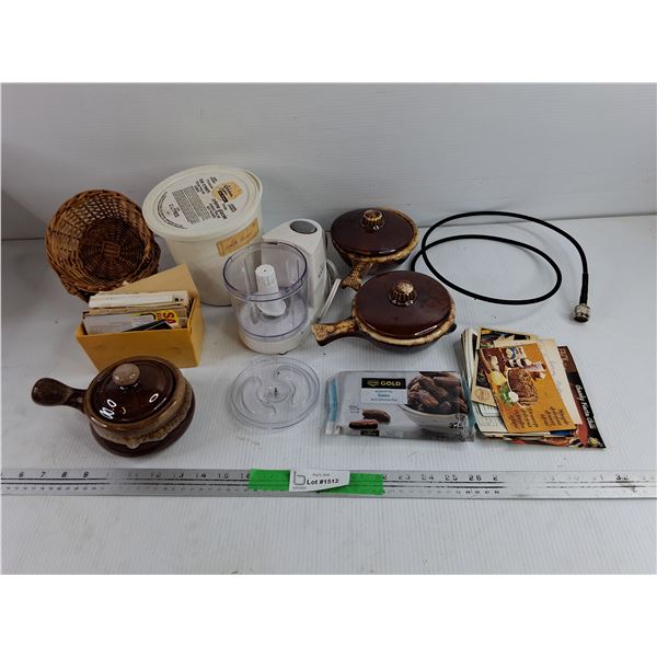 Ceramic Bean Pots, Wicker Bowls, Recipe Cards, Food Processor, Misc
