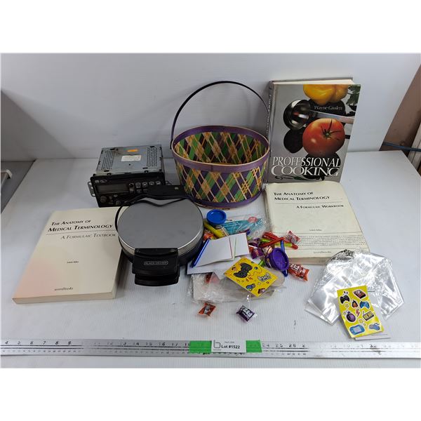 Vintage Car Stereo, Wicker Basket, Black & Decker Sandwich Maker, Books, Misc